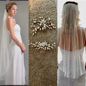 Elegant White Bridal Veils with Crystal Combs